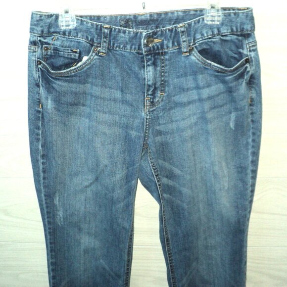 Mossimo Women's Size 10 L Denim Blue Jeans Distressed Boot Cut Curvy 34" Inseam - Picture 2 of 7